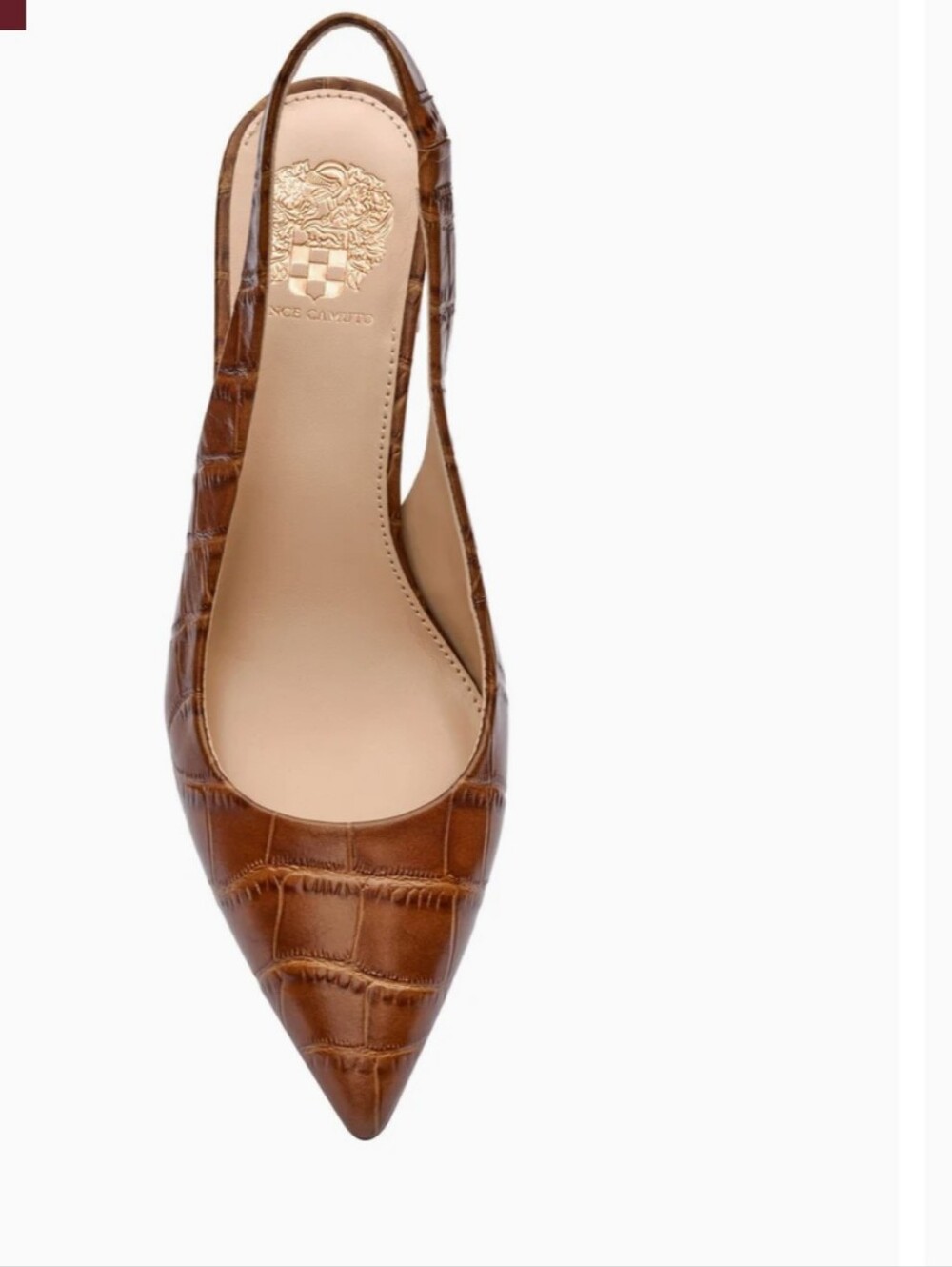 Vince Camuto Cognac Brown Croc-Embossed Pointed Slingback Shoes